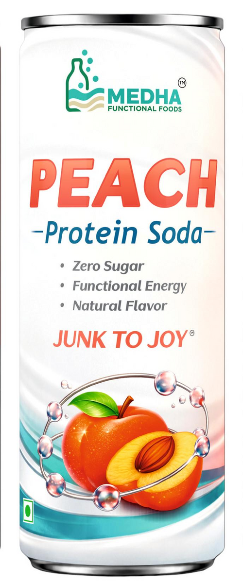 ProteinPop Peach Protein Soda 250ml – Front of Can